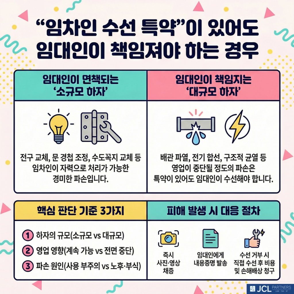 누수 임대인 면책되는 경우와 책임지는 경우 구별 이미지
