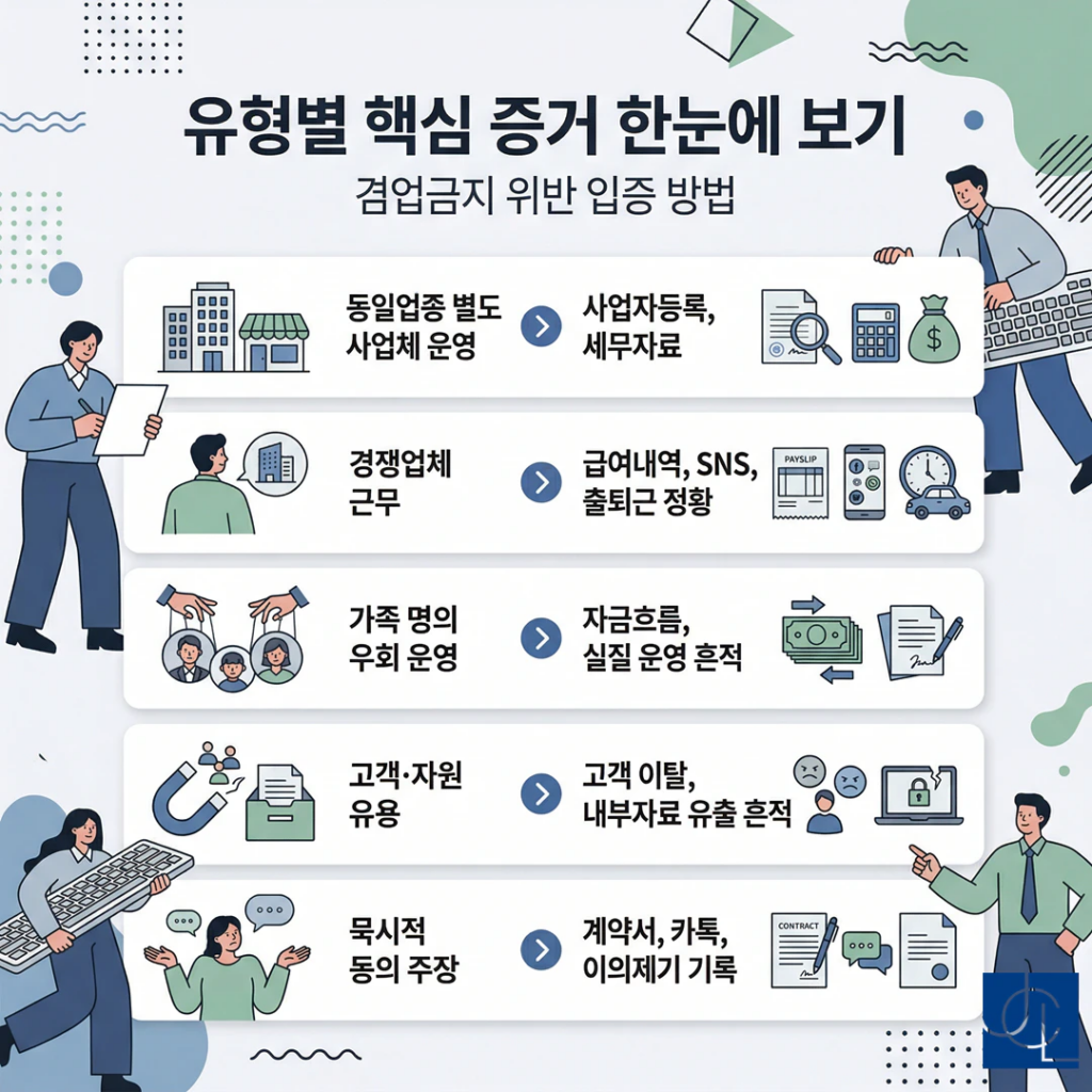 경업금지위반 유형별 핵심 증거 이미지