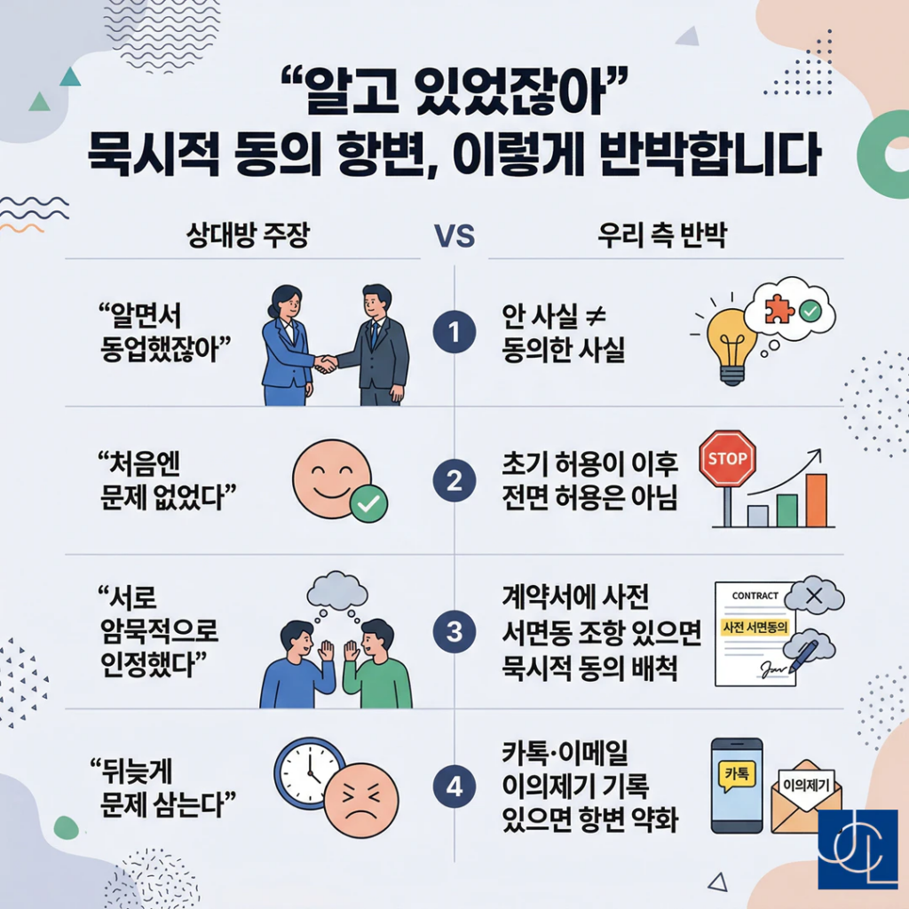 묵시적 항변 반박 포인트 요약 이미지