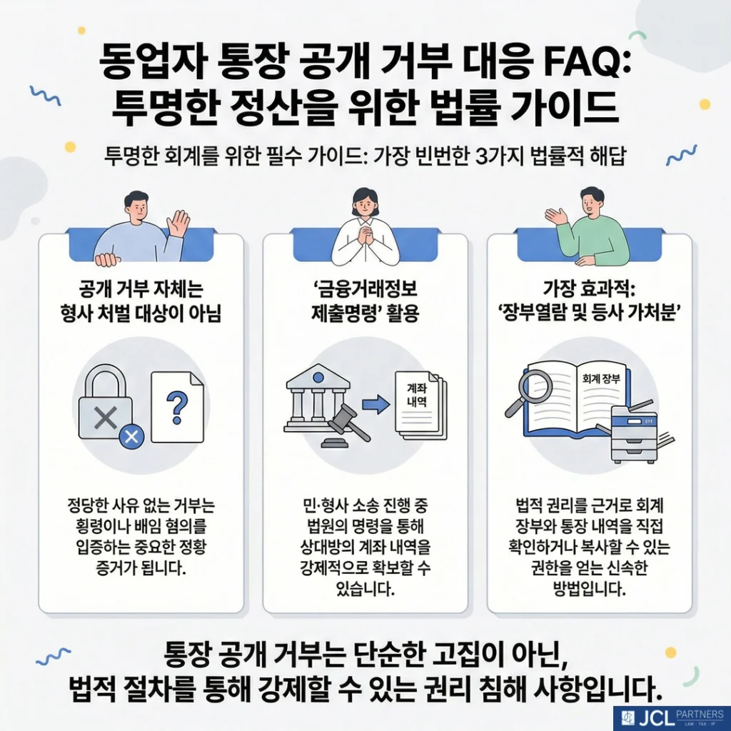 동업자 통장 공개 거부 대응 FAQ 이미지
