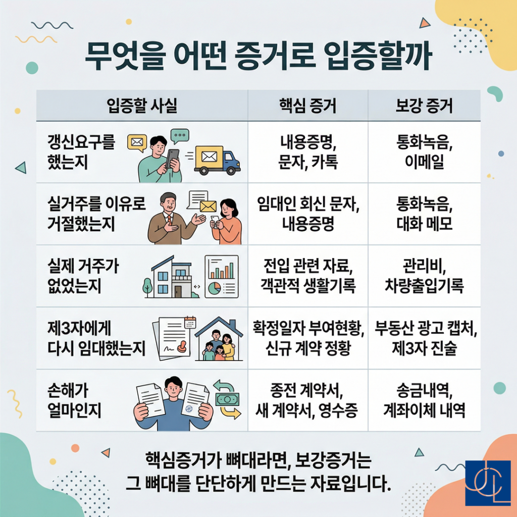 실거주 갱신거절 입증할 사실과 증거 분류 이미지
