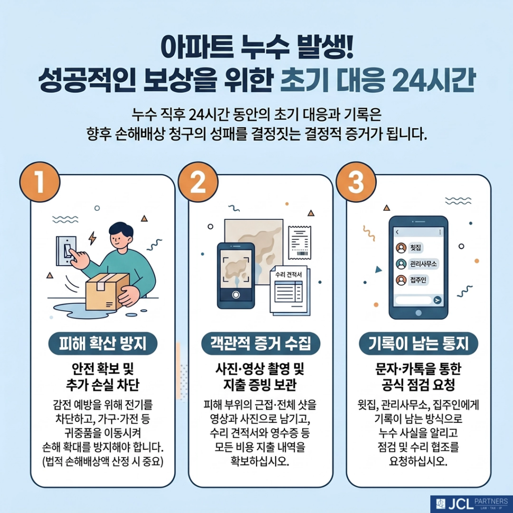 아파트 누수 발생 초기 24시간 대응방법 이미지