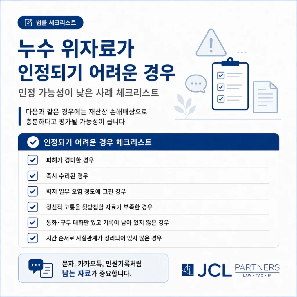 누수 위자료가 인정되지 않는 경우 체크리스트