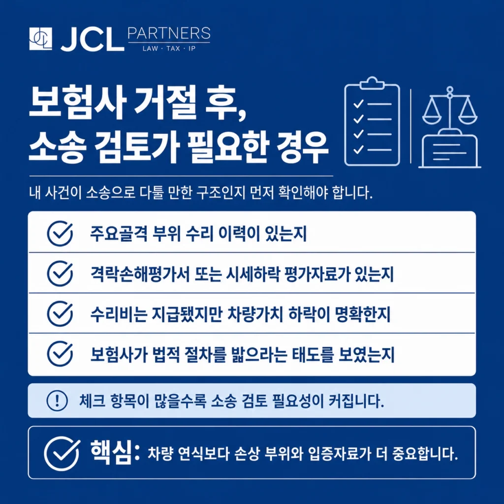 보험사 격락손해 거절 후 소송 검토 체크리스트