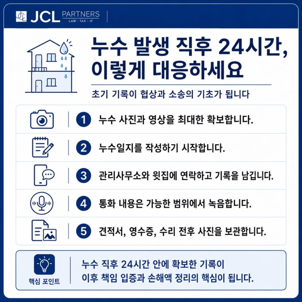 아파트 누수 발생 직후 24시간 증거 확보 체크리스트