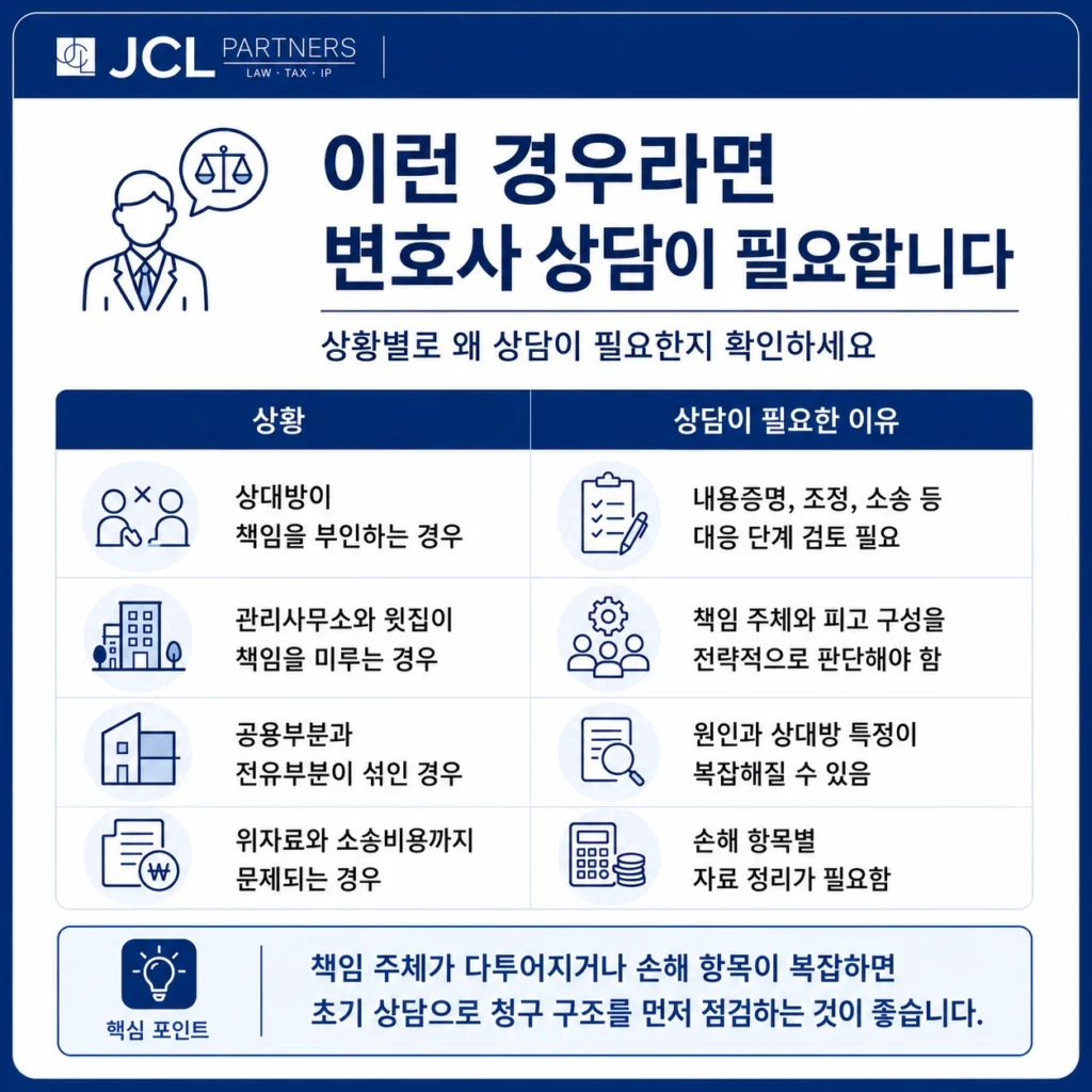 아파트 누수 손해배상 변호사 상담이 필요한 경우