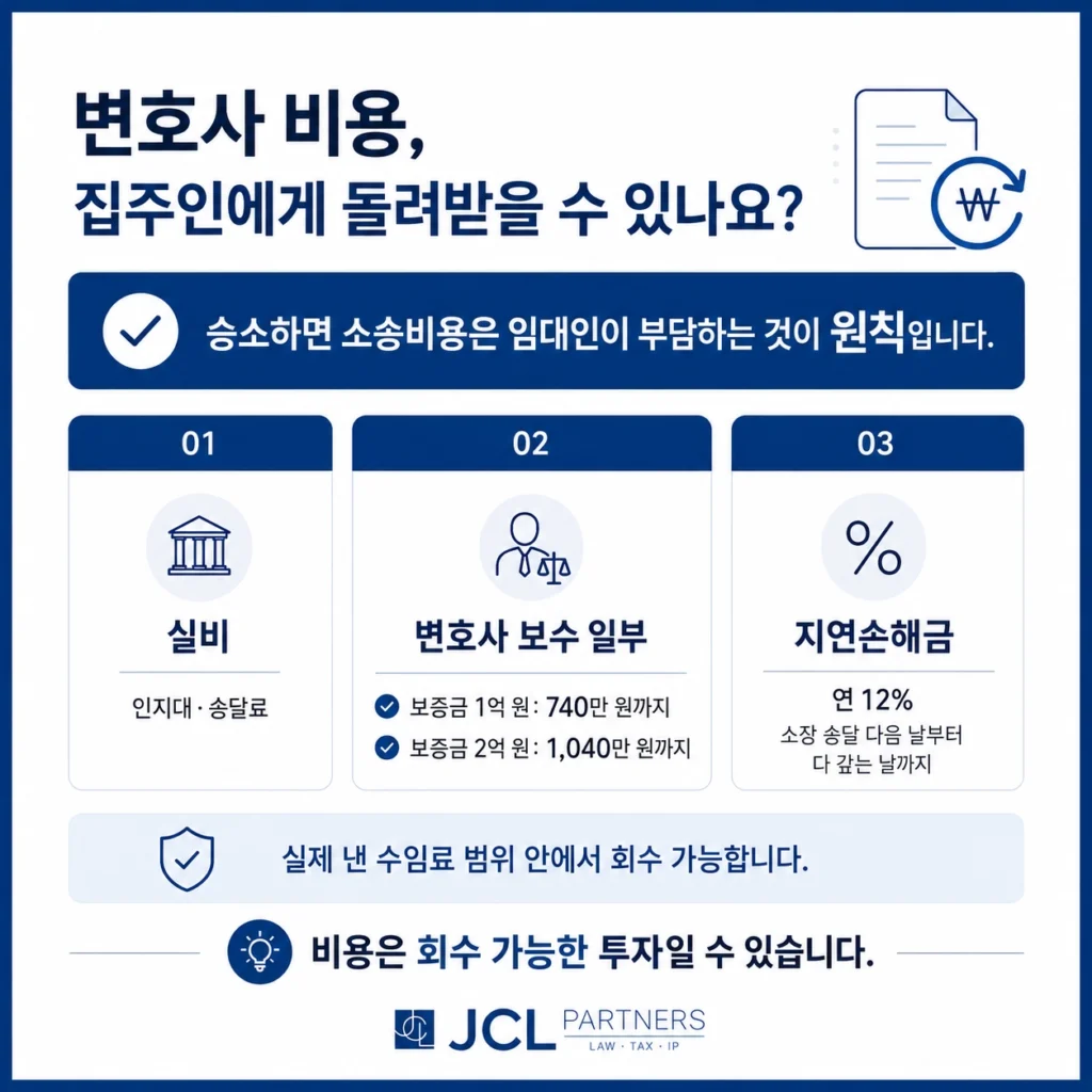 전세보증금 반환소송 변호사 비용 회수 - 소송비용 변호사보수 1040만원 지연손해금 연 12퍼센트