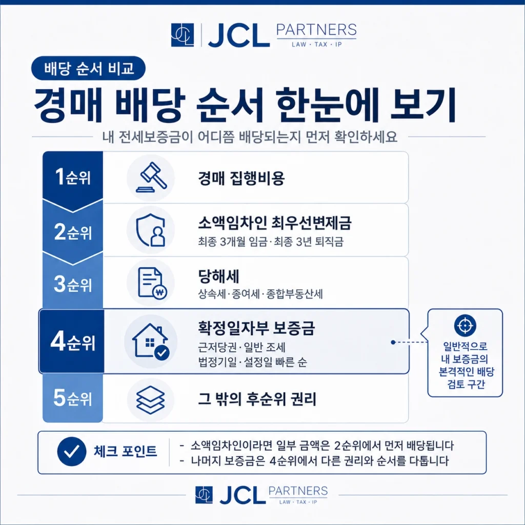 경매 배당 순위 다이어그램 소액임차인 당해세 확정일자부 보증금 순서