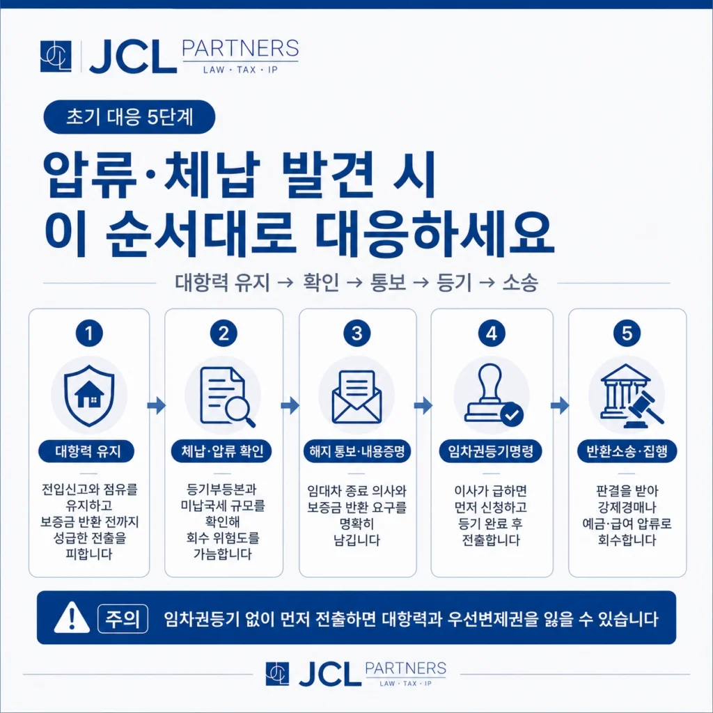 전세보증금 압류 발견 시 대응 5단계 절차 흐름도 대항력 유지부터 반환소송까지